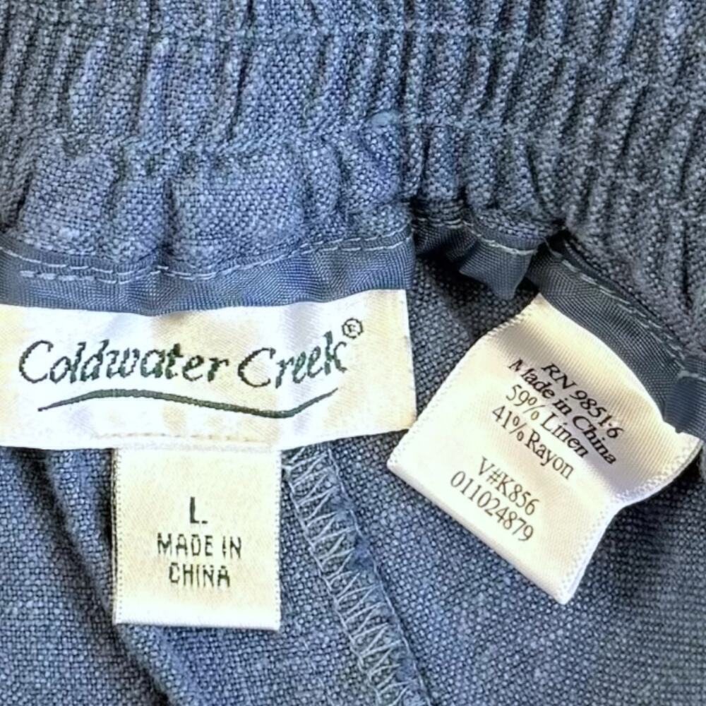 Coldwater Creek Vintage Linen Blend Cargo Crop Wide Leg Pants Pullon Size L Blue - Picture 14 of 14